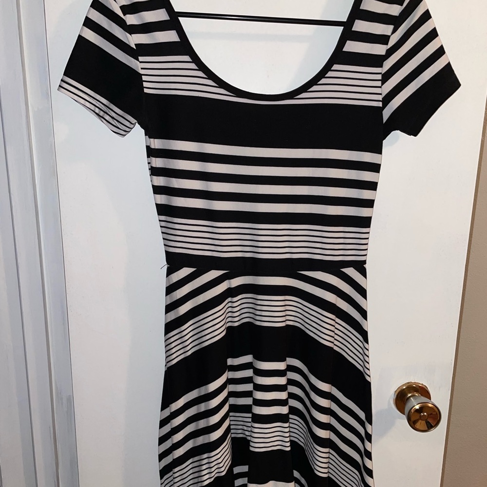 Black and White Striped Scoop Neck Dress